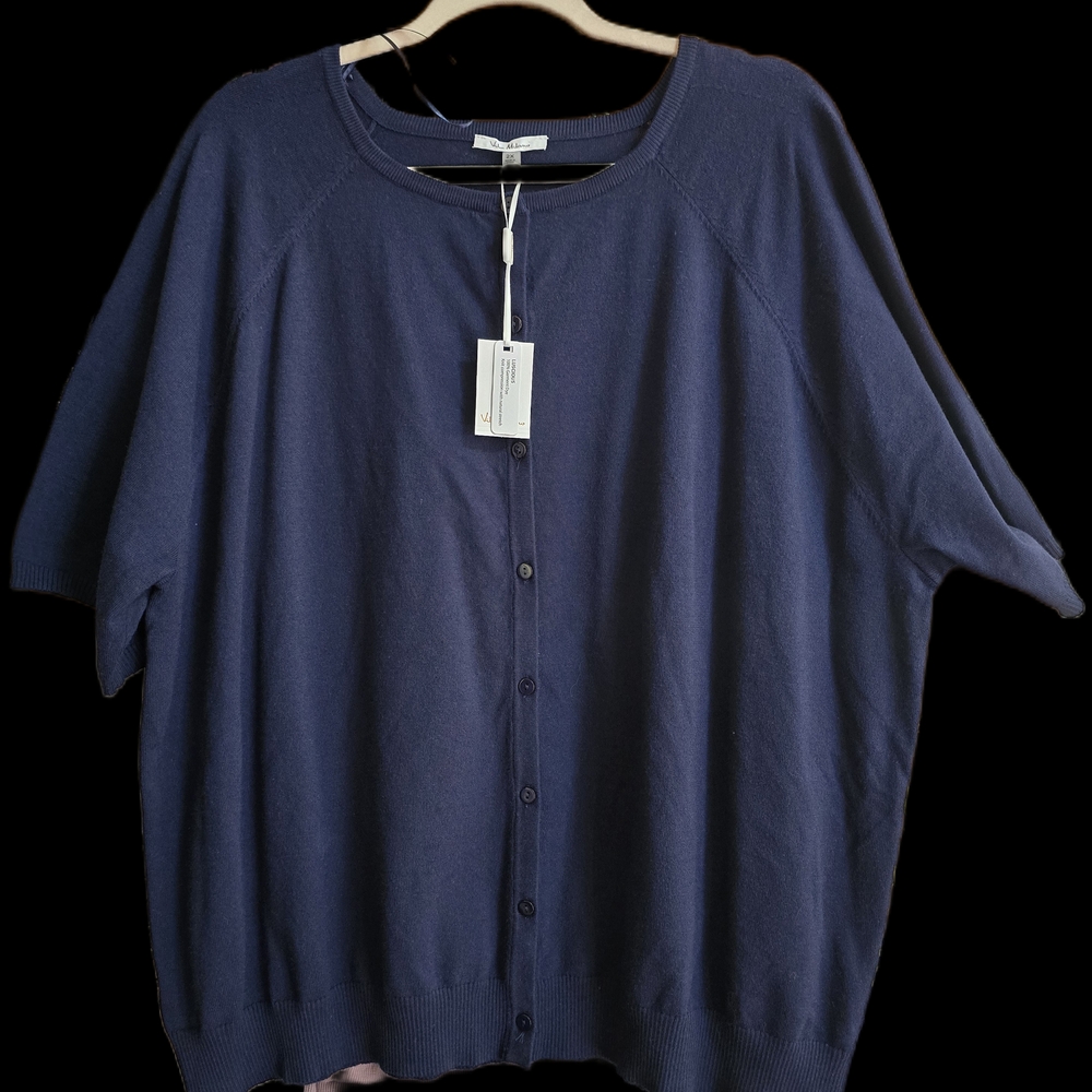 Milano Navy Blue Short-Sleeve Button Cardigan